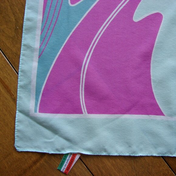 Vintage Oblong Scarf by Karina Purple Mint Green Pink Made in Italy Abstract - Picture 11 of 11